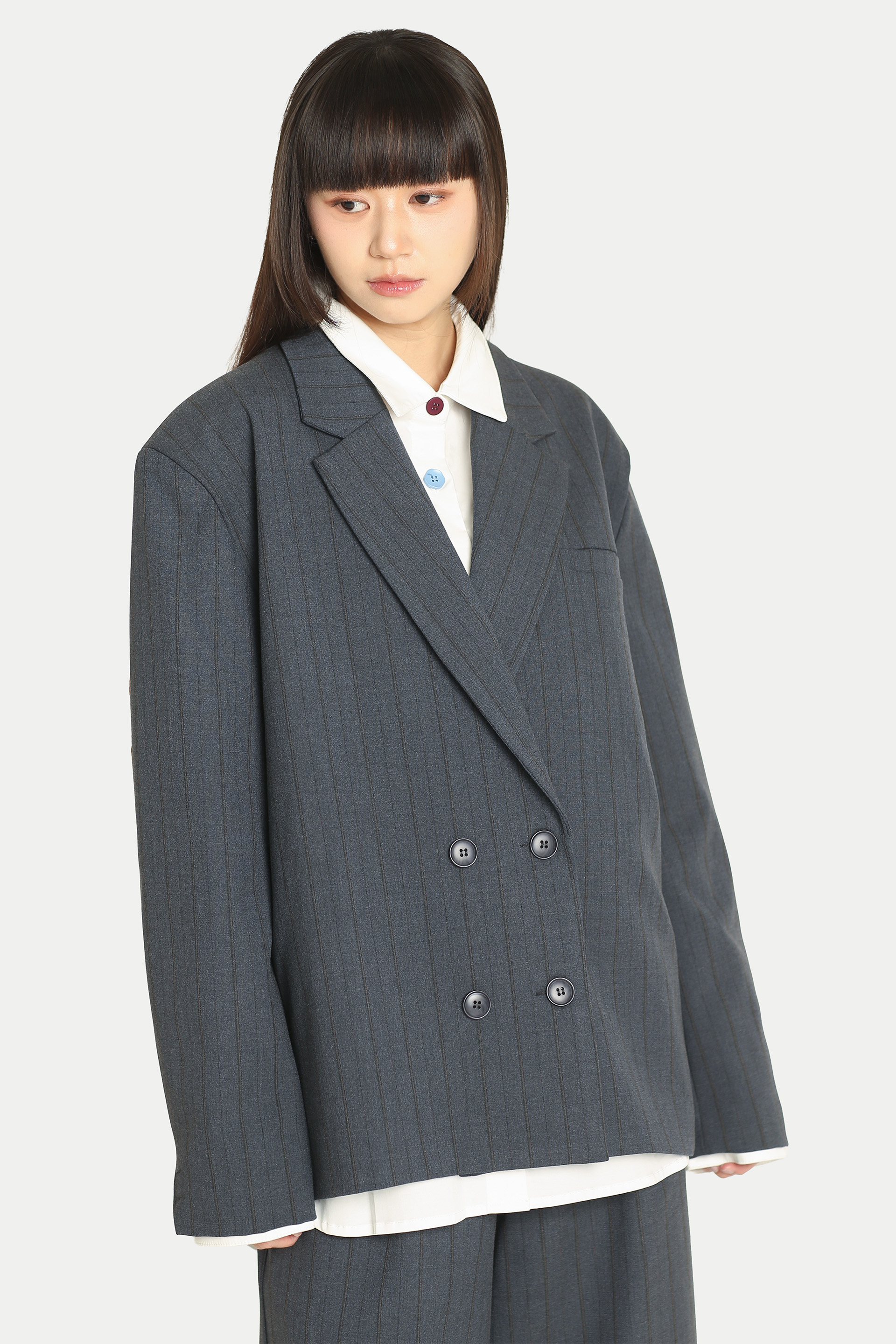RIETTA OVERSIZED DOUBLE-BREASTED BLAZER IN VINTAGE BLUE STRIPES