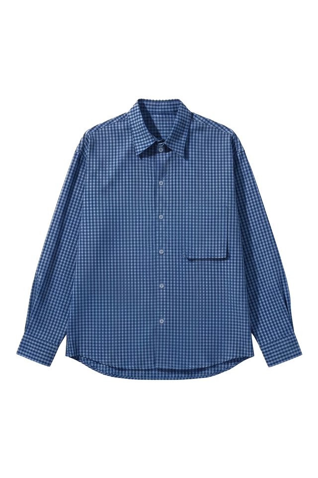 ALTON CHECKED OVERSIZED POCKET SHIRT IN BLUE
