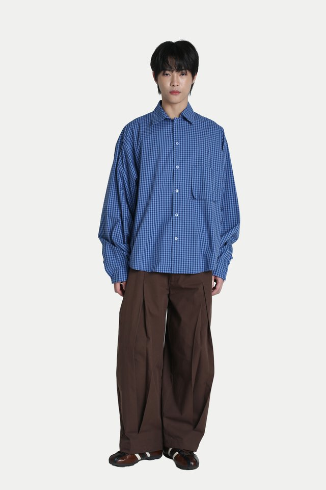 ALTON CHECKED OVERSIZED POCKET SHIRT IN BLUE