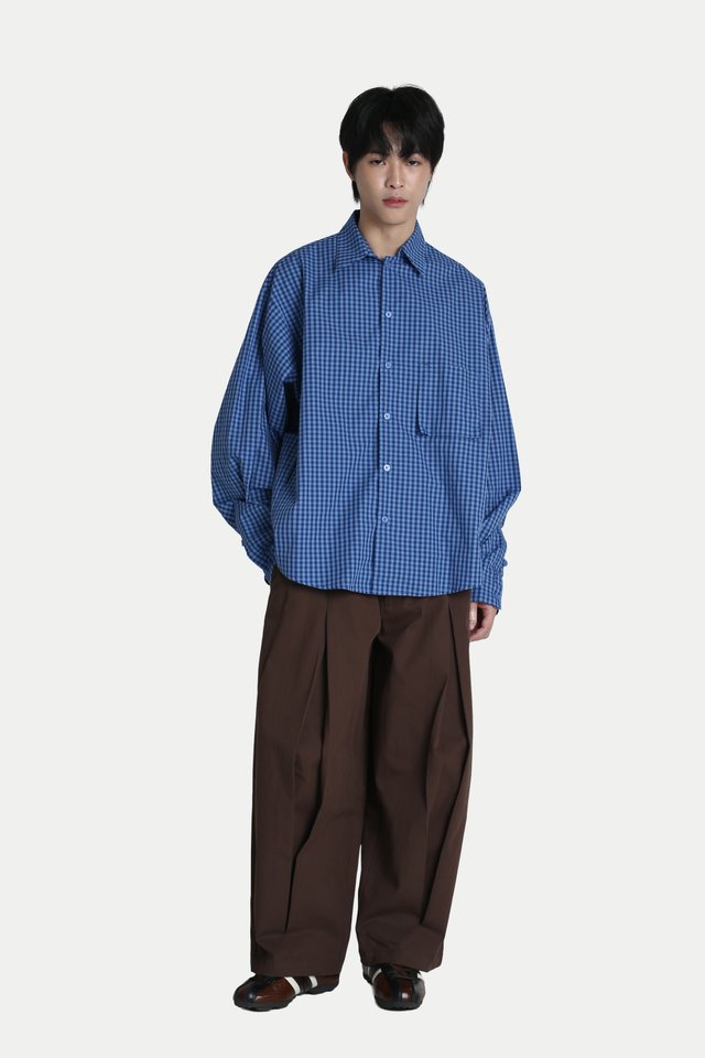 HARRISON BOX PLEAT TROUSERS IN CHOCOLATE