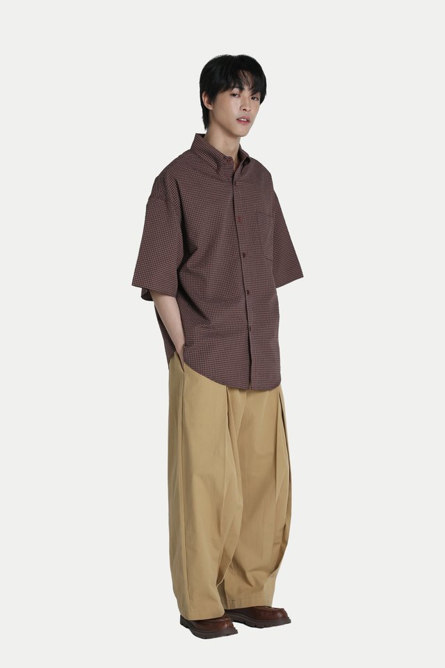 HARRISON BOX PLEAT TROUSERS IN KHAKI