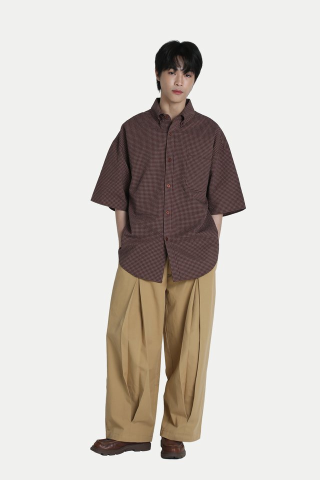 DAVIS OVERSIZED SEERSUCKER CHECKED SHIRT IN CHOCOLATE
