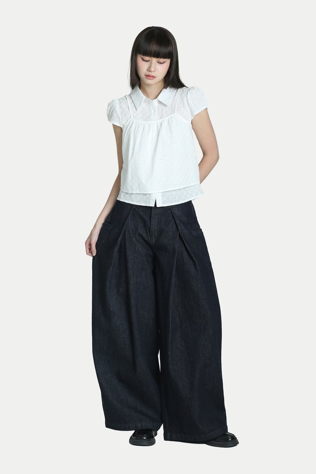 TOSHIRO PLEATED BAGGY DENIM JEANS IN DARK WASH