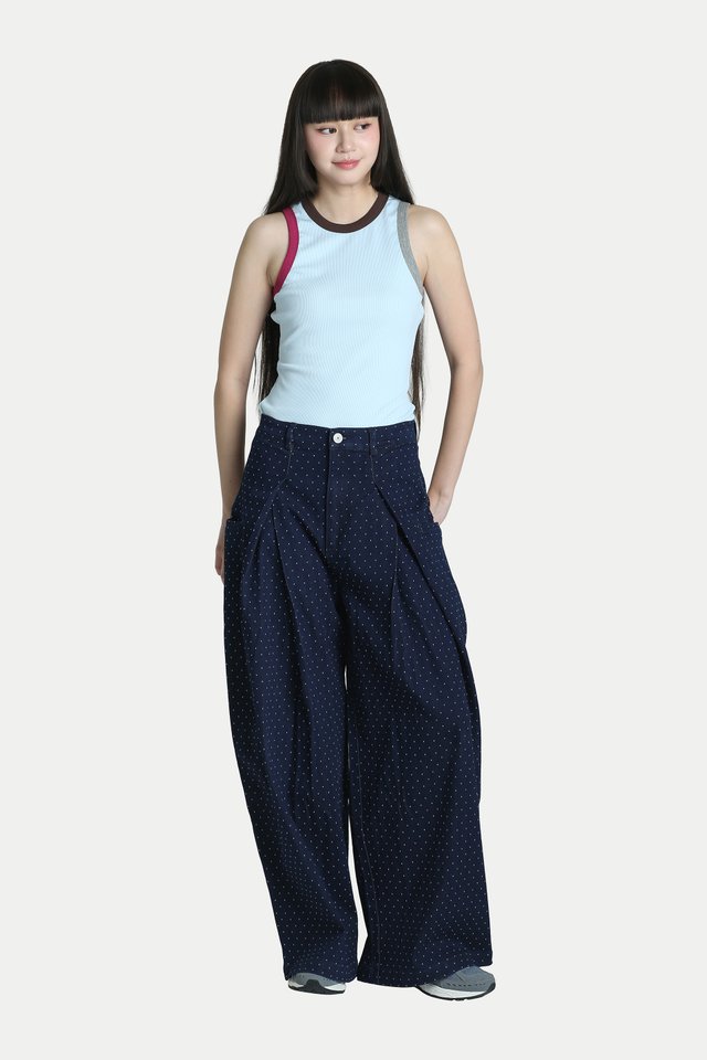 TOSHIRO PLEATED BAGGY DENIM JEANS IN DARK DOTS
