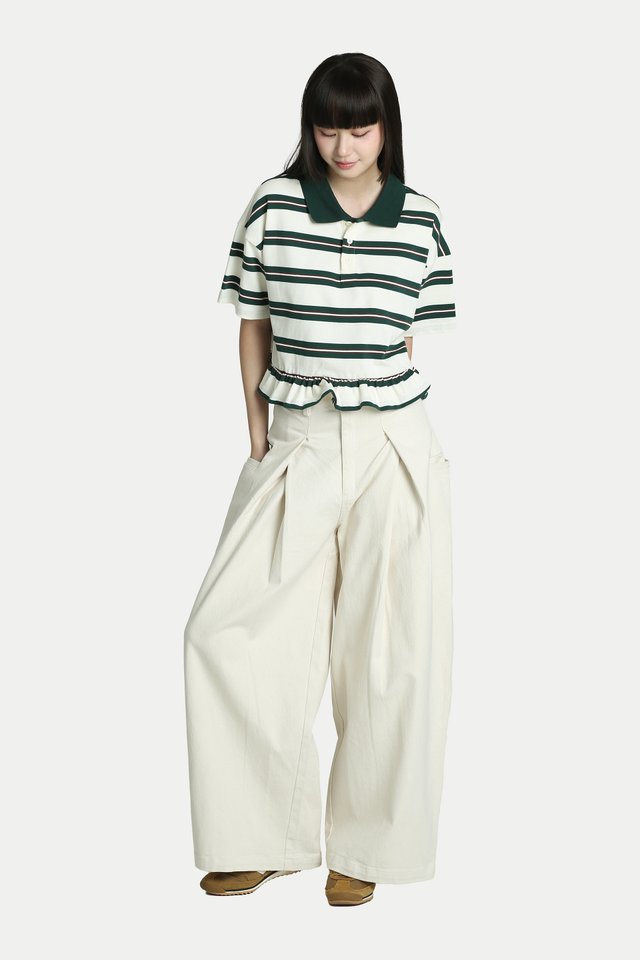 TOSHIRO PLEATED BAGGY DENIM JEANS IN ECRU