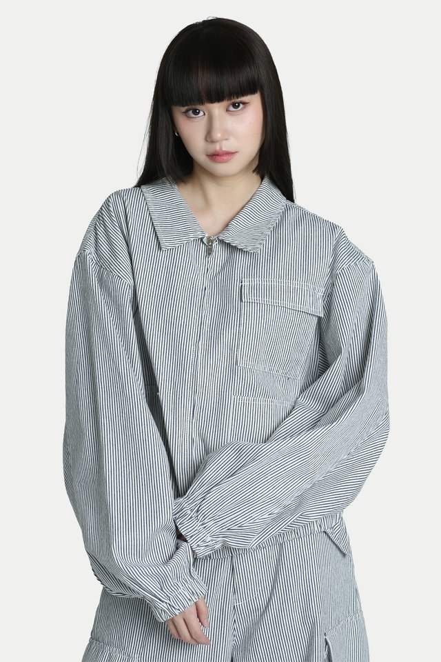 RYKER HICKORY STRIPE WORK JACKET IN WHITE
