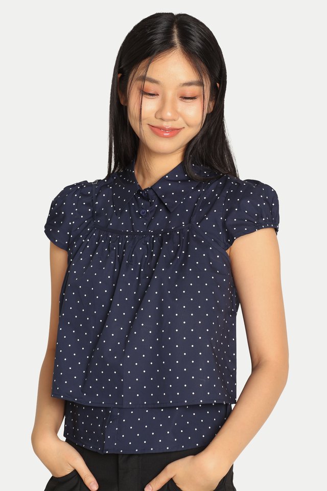 OTTALIE TWO-PIECE TOP IN NAVY DOTS