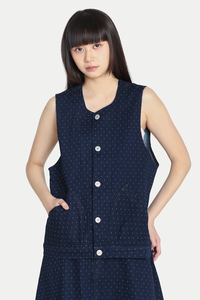TAKAMI DENIM VEST IN DARK DOT