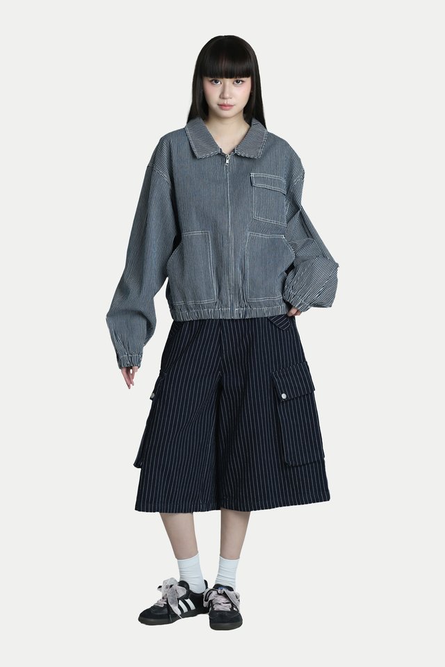 RYKER HICKORY STRIPE WORK JACKET IN NAVY