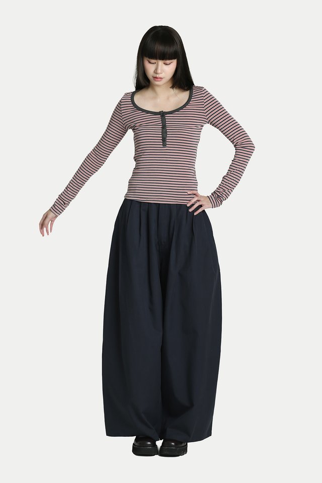 ZELLA STRIPE HENLEY TOP IN LILY PINK
