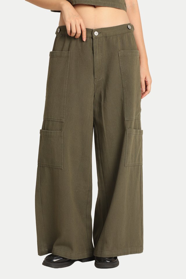 KOJO 2-WAY WORKER WIDE LEG JEANS IN HUNTER