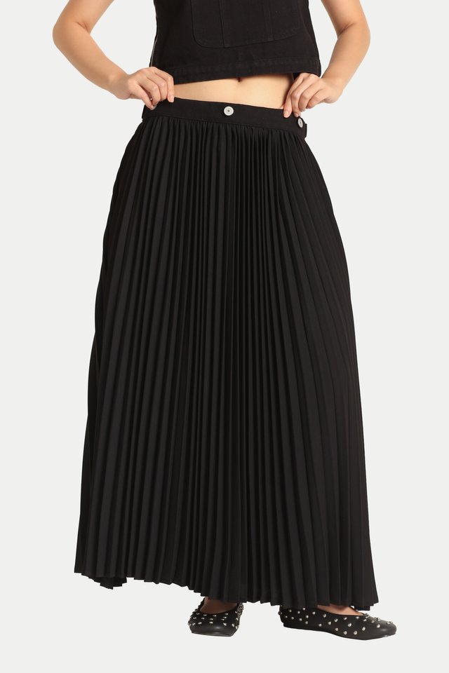 ITSUKI 2-WAY PLEATED WORKER MAXI SKIRT IN BLACK