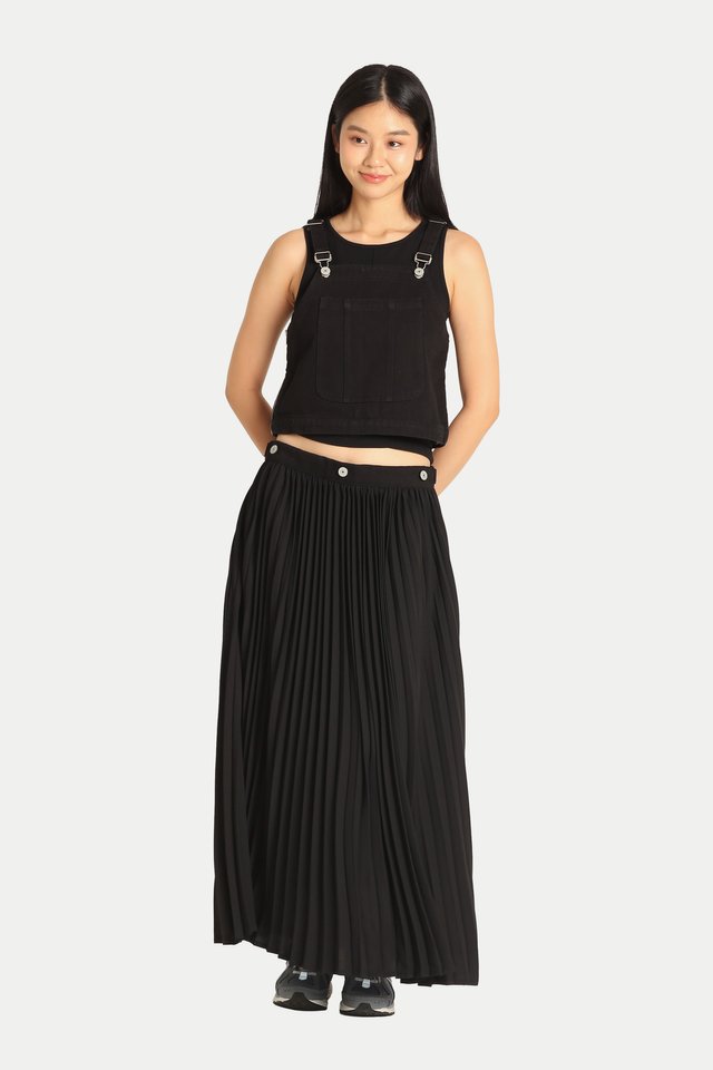 ITSUKI 2-WAY PLEATED WORKER MAXI SKIRT IN BLACK