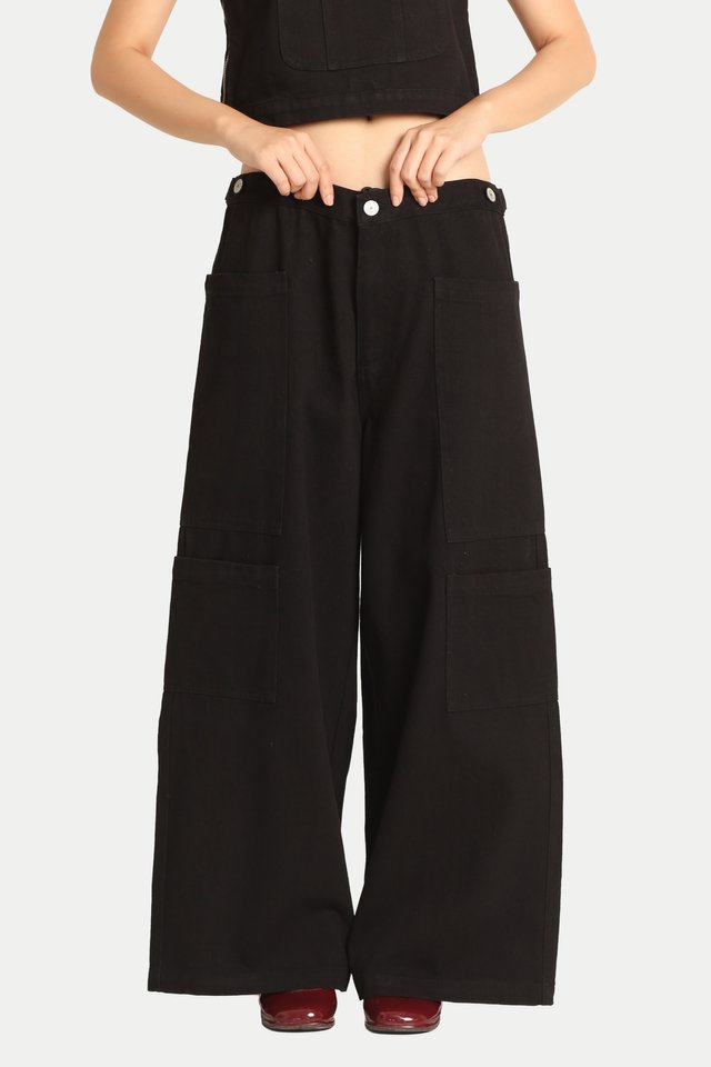 KOJO 2-WAY WORKER WIDE LEG JEANS IN BLACK