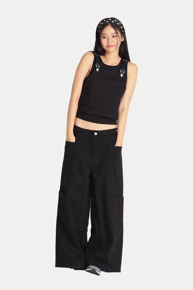 KOJO 2-WAY WORKER WIDE LEG JEANS IN BLACK