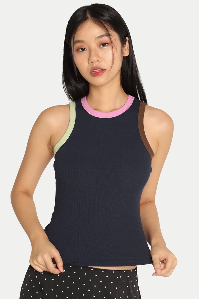 YUNA COLOURBLOCK TANK IN NAVY