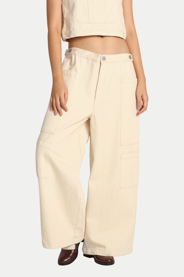 KOJO 2-WAY WORKER WIDE LEG JEANS IN ECRU