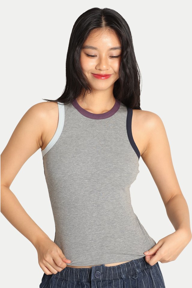 YUNA COLOURBLOCK TANK IN LIGHT GREY
