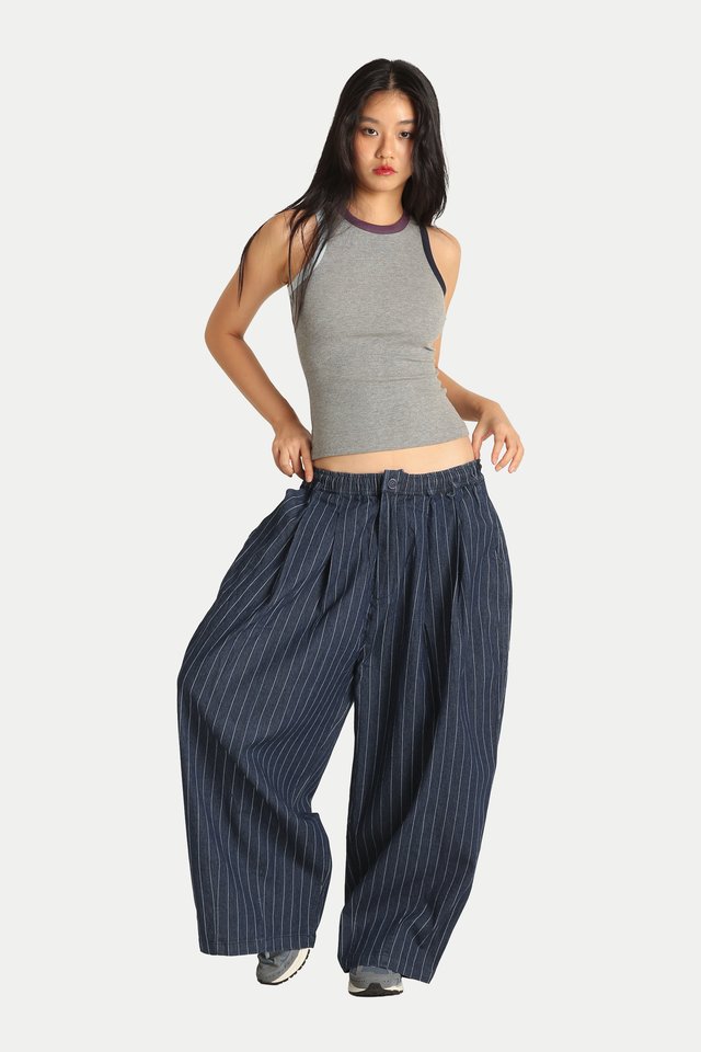 KOUTA DENIM PARACHUTE PANTS IN MID STRIPES
