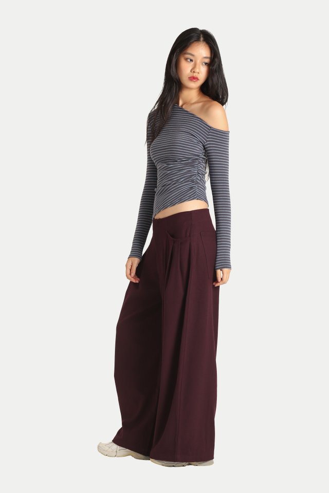GIANNA ASYMMETRICAL OFF-SHOULDER TOP IN CLOUDY SKY STRIPES