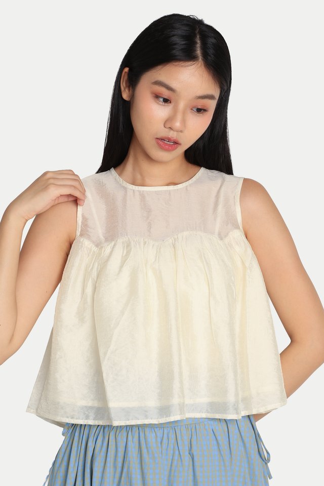 MIZUNA SHEER SCALLOP BABYDOLL TOP IN WHIPPED CREAM