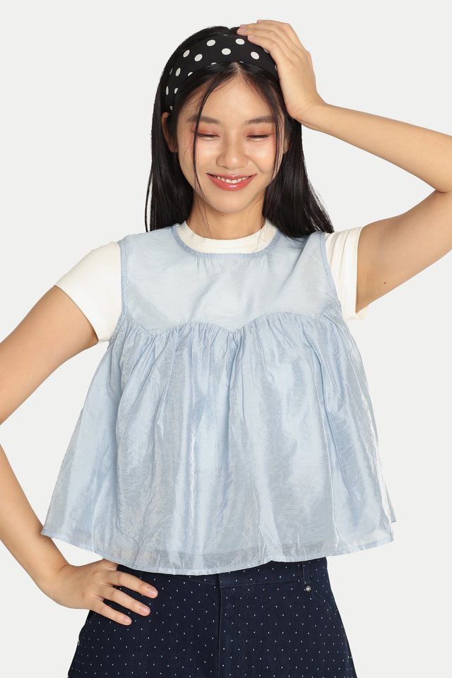 MIZUNA SHEER SCALLOP BABYDOLL TOP IN SKY