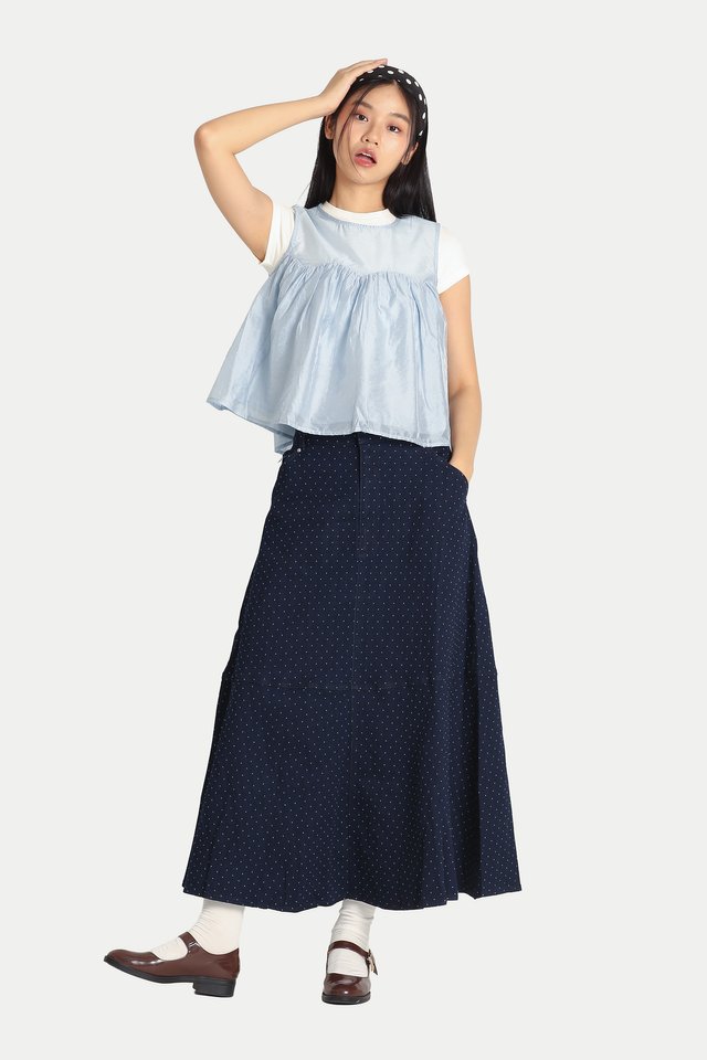 MIZUNA SHEER SCALLOP BABYDOLL TOP IN SKY