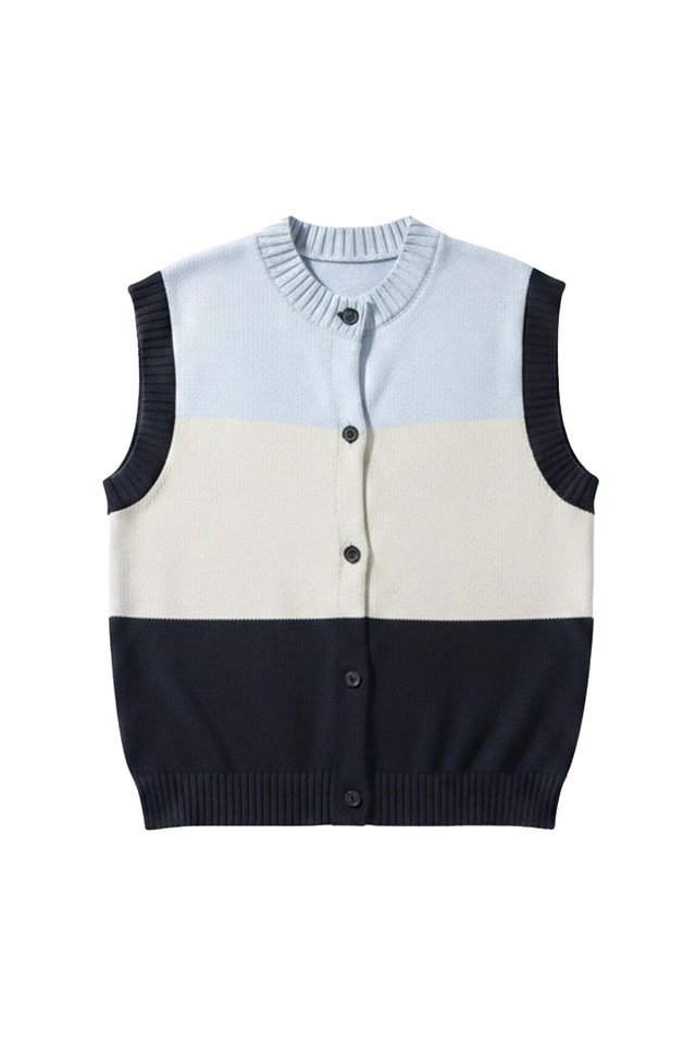 BING KNITTED STRIPED VEST IN OCEAN