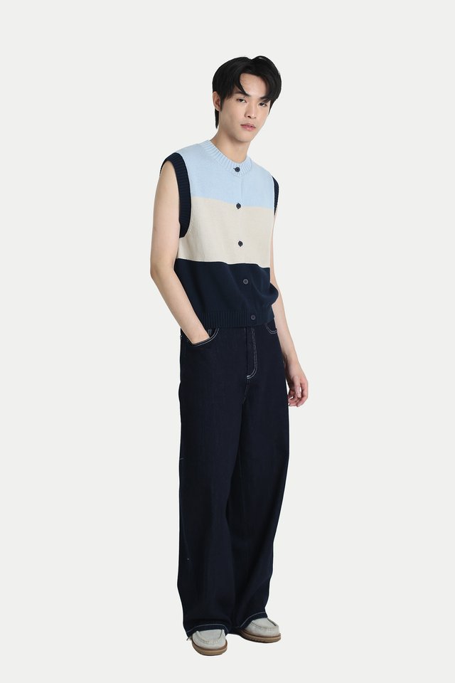 BING KNITTED STRIPED VEST IN OCEAN