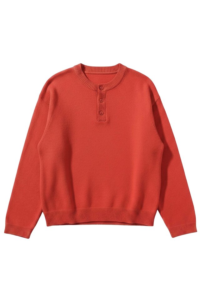 HANS KNITTED HENLEY SWEATER IN TERRACOTTA