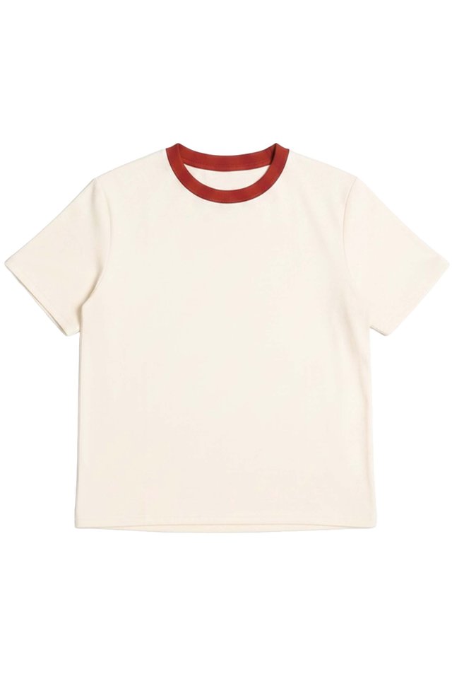 HEDI CROPPED RINGER TEE IN CREAM