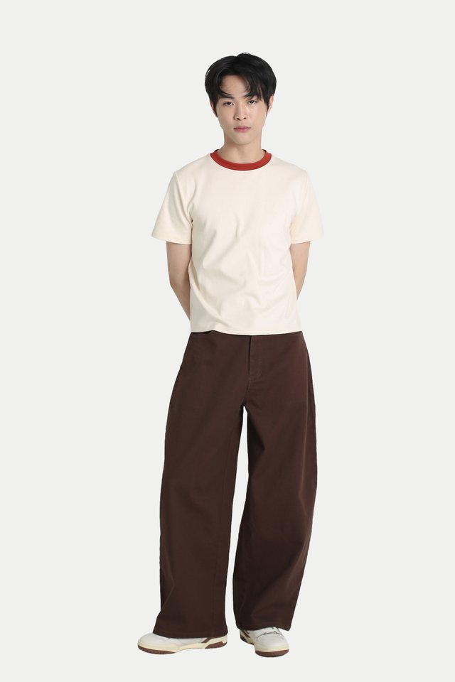 HEDI CROPPED RINGER TEE IN CREAM