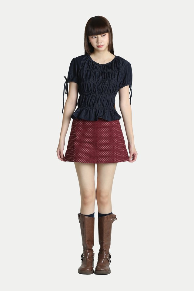 NELLA MID-RISE MINI SKORTS IN BERRY DOTS