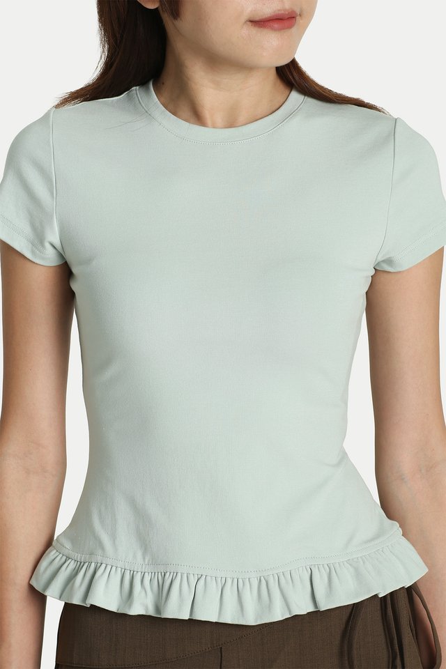 JODIE FRILL HEM BABY TEE IN MINT