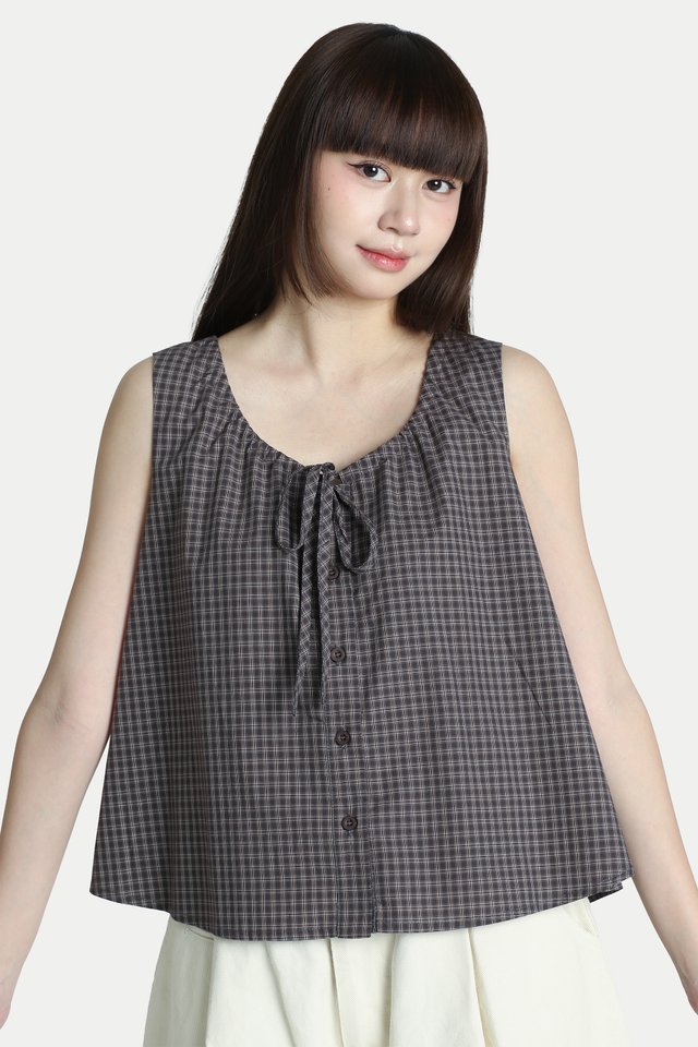 ROCHELLE GATHER FLARE TOP IN KOALA CHECKS