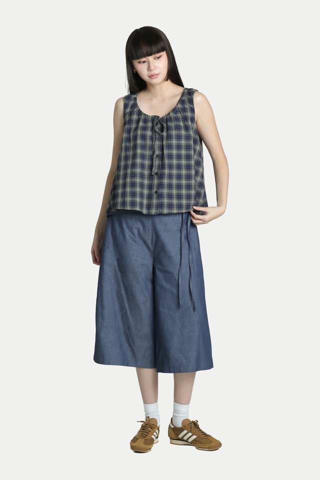 ROCHELLE GATHER FLARE TOP IN RESEDA CHECKS