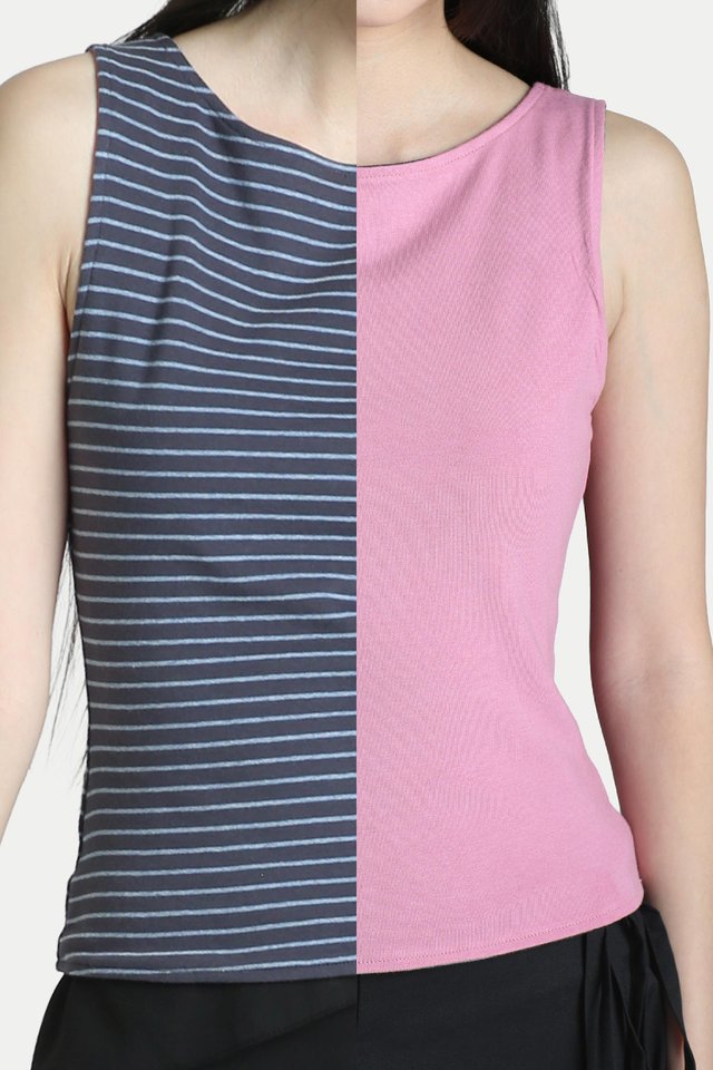 SOLARA REVERSIBLE TANK IN DUSTY STRIPE/TAFFY