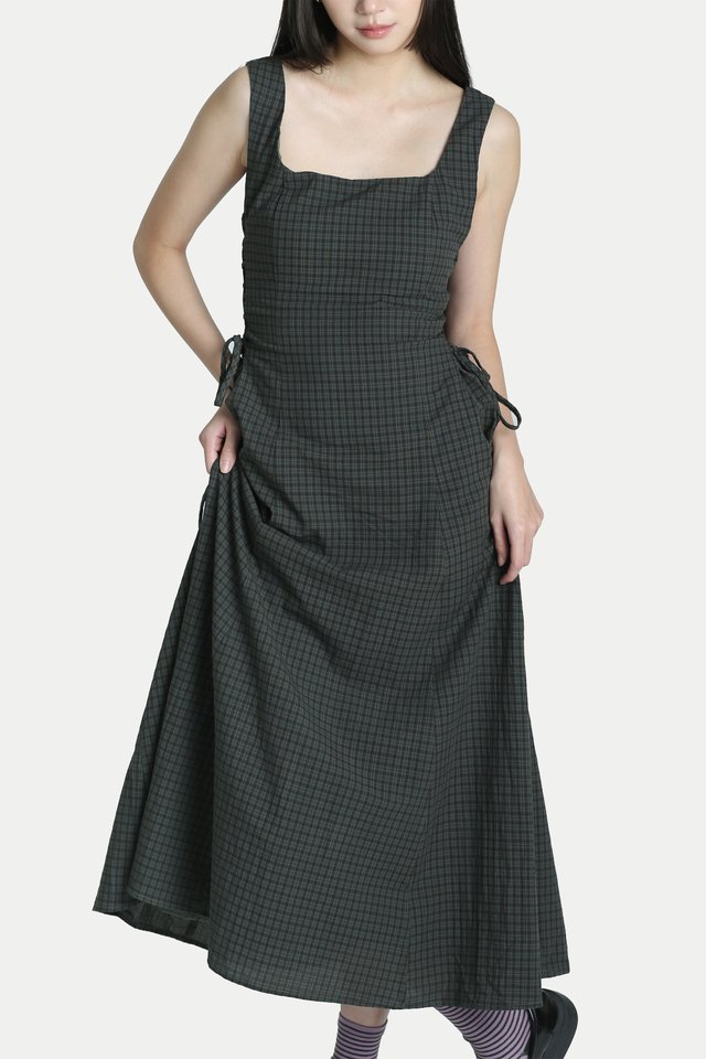WINNIE SIDE CORSET DRESS IN OLIVE CHECKS