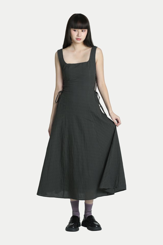 WINNIE SIDE CORSET DRESS IN OLIVE CHECKS
