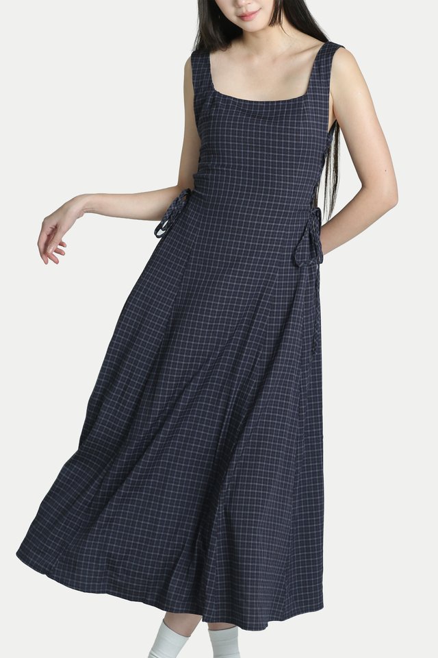 WINNIE SIDE CORSET DRESS IN MIDNIGHT CHECKS