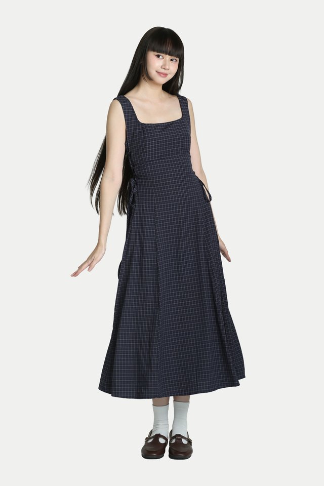 WINNIE SIDE CORSET DRESS IN MIDNIGHT CHECKS