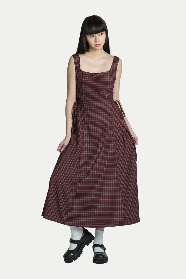 WINNIE SIDE CORSET DRESS IN BERRY CHECKS