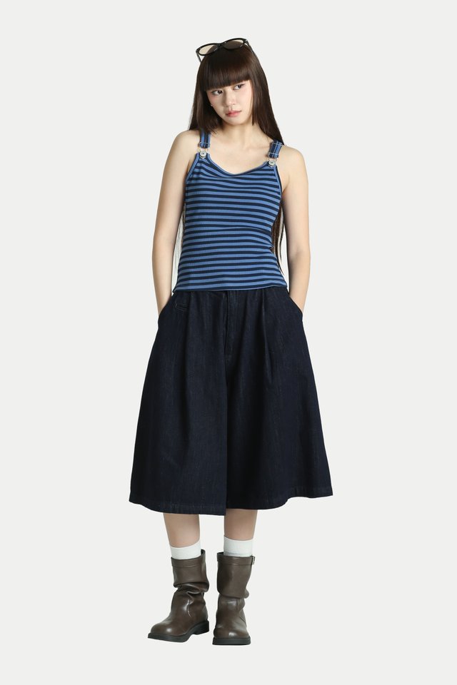 KAZUMA DENIM WIDE-LEG JORTS IN DARK WASH