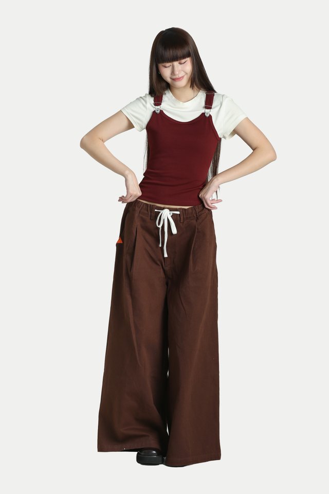 KURA WIDE-LEG TWILL DRAWSTRING JEANS IN UMBER