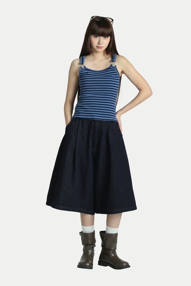 KYRA DUNGAREE TANK TOP IN BLUEBERRY STRIPE