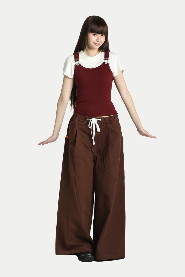KYRA DUNGAREE TANK TOP IN MERLOT