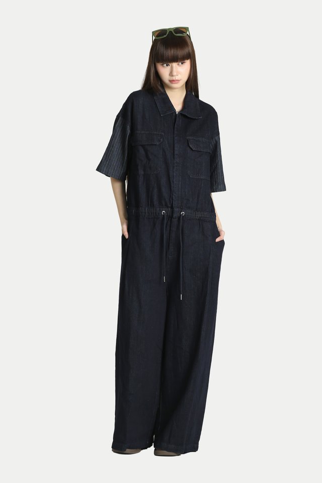 HADLEY DENIM OVERSIZED WORKER JUMPSUIT IN DARK WASH