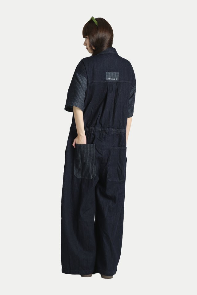 HADLEY DENIM OVERSIZED WORKER JUMPSUIT IN DARK WASH