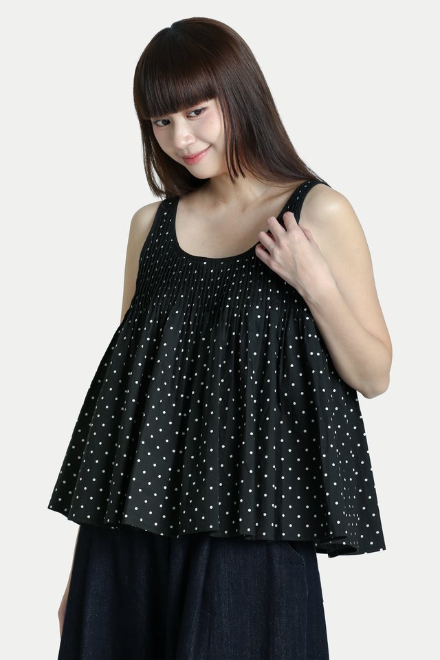ALICE PINTUCK PLEAT TOP IN BLACK DOTS