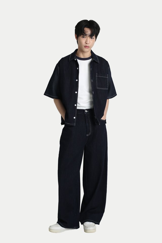 REGGIE BOXY-FIT DENIM SHIRT IN DARK WASH